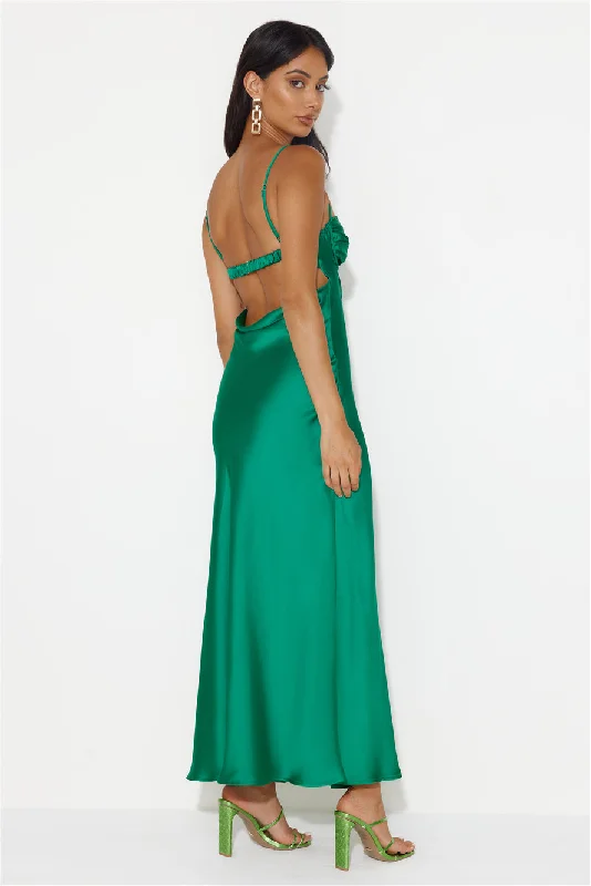 Winery Wedding Satin Maxi Dress Green