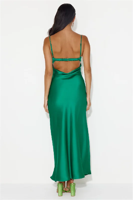 Winery Wedding Satin Maxi Dress Green