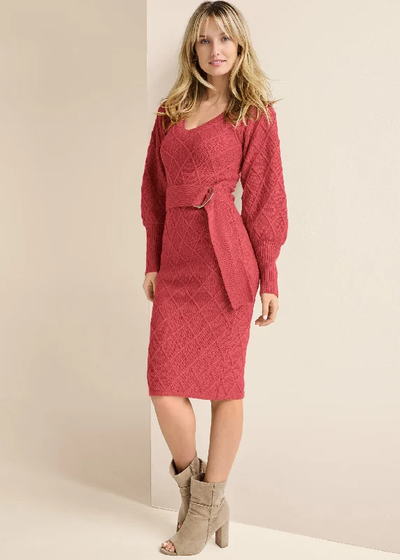 Belted midi sweater dress  - Red