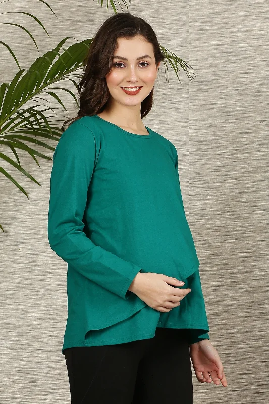 Bottle Green Maternity & Nursing Flap Dress