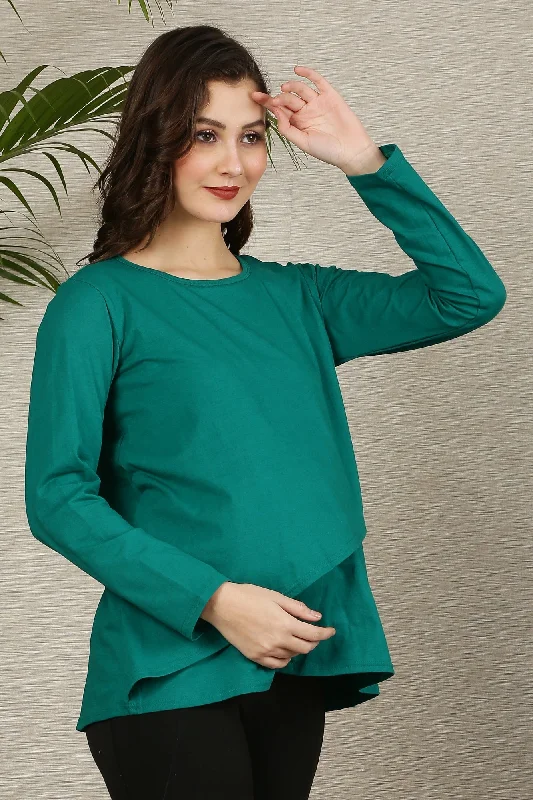 Bottle Green Maternity & Nursing Flap Dress