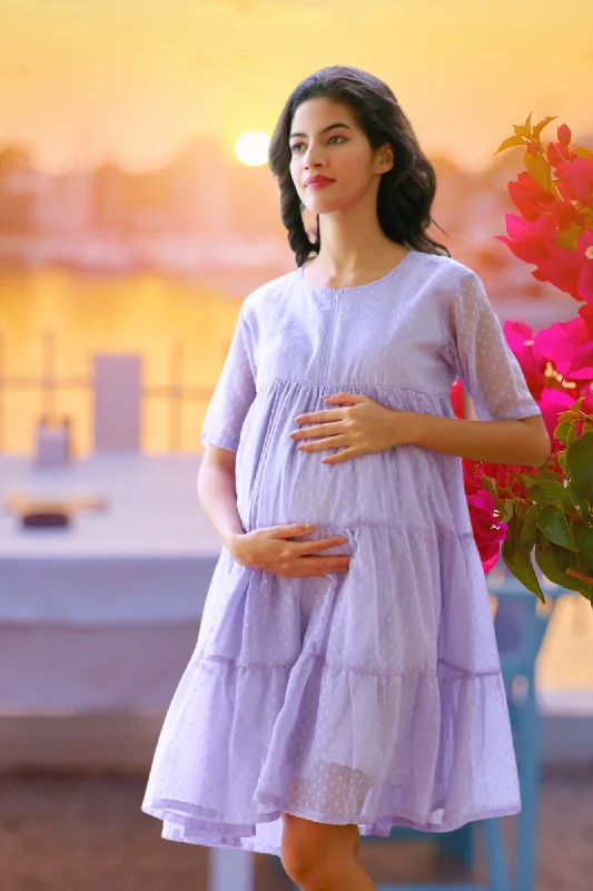 Charming Lilac Maternity & Nursing Layered Knee Dress