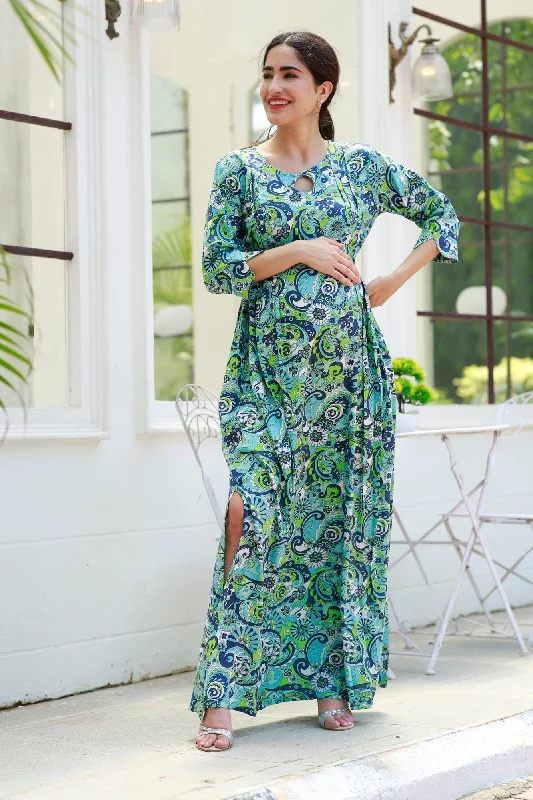 Classic Daisy Side Slit Concealed Zips Maternity & Nursing Dress