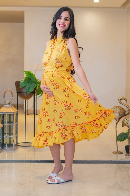 Classic Saffron Maternity & Nursing Frill Dress