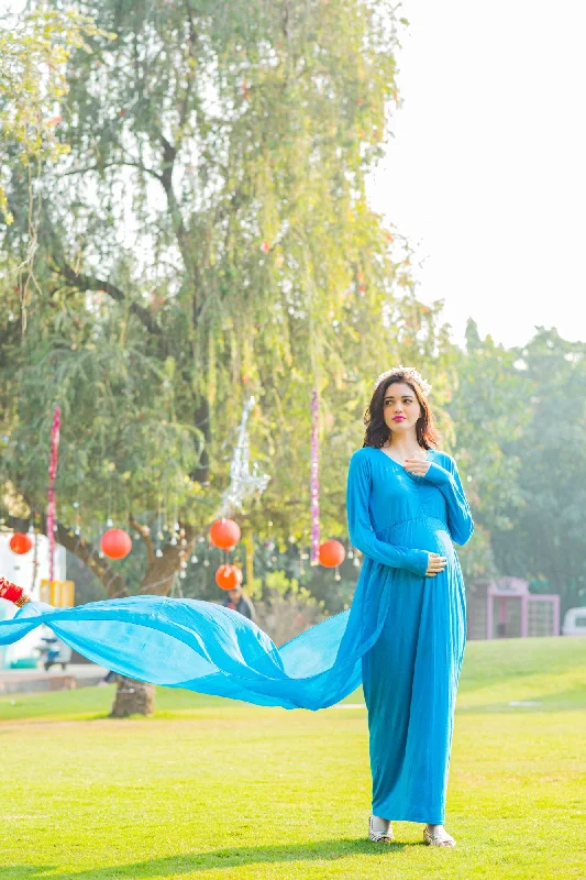 Cobalt Blue Trail Maternity Photoshoot Gown