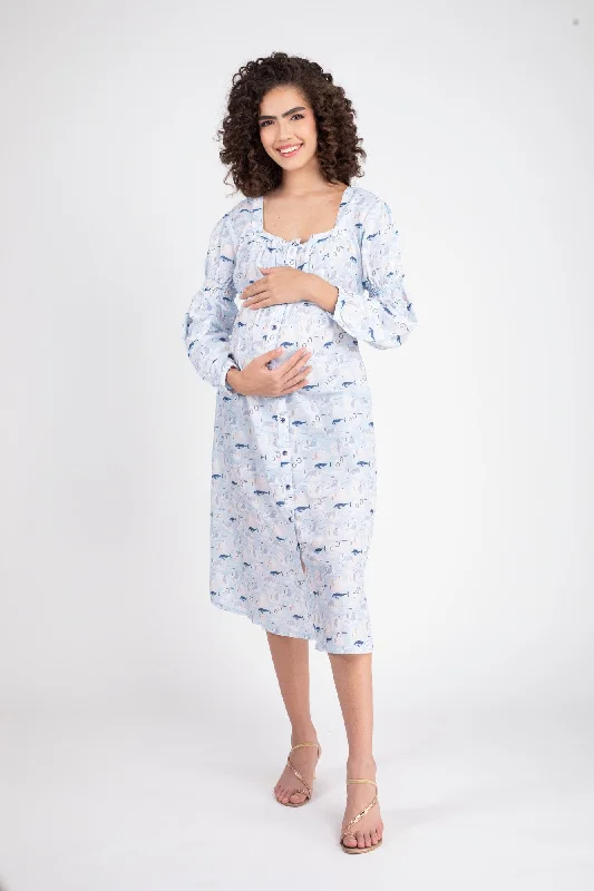 Fishy Blue Maternity & Nursing Dress