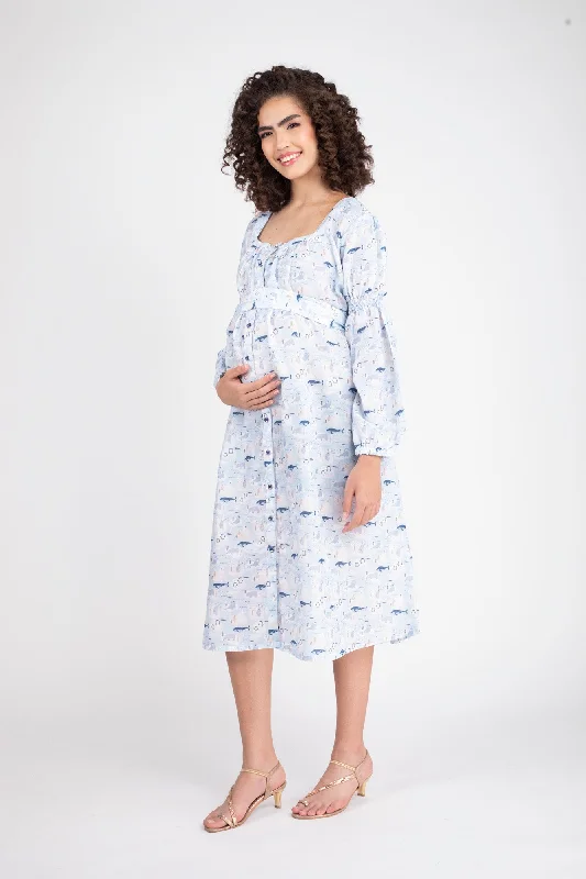 Fishy Blue Maternity & Nursing Dress