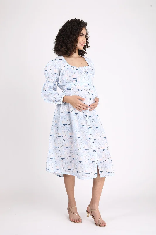 Fishy Blue Maternity & Nursing Dress