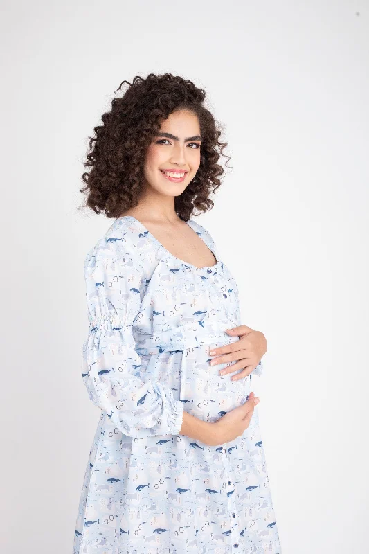 Fishy Blue Maternity & Nursing Dress