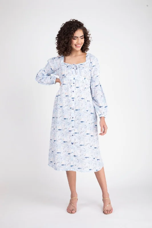 Fishy Blue Maternity & Nursing Dress