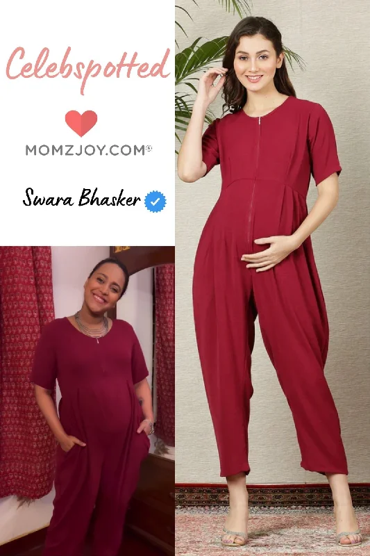 Graceful Burgundy Maternity & Nursing Jumpsuit