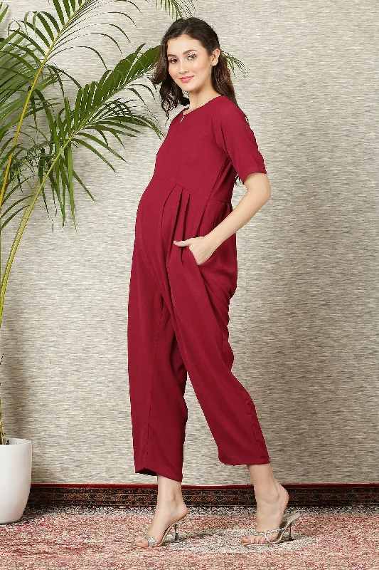 Graceful Burgundy Maternity & Nursing Jumpsuit