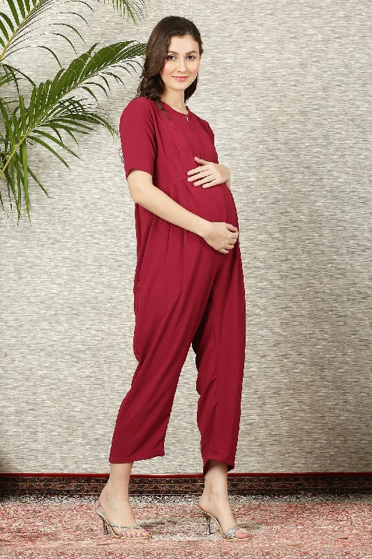 Graceful Burgundy Maternity & Nursing Jumpsuit