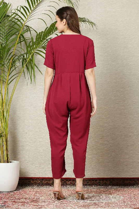 Graceful Burgundy Maternity & Nursing Jumpsuit