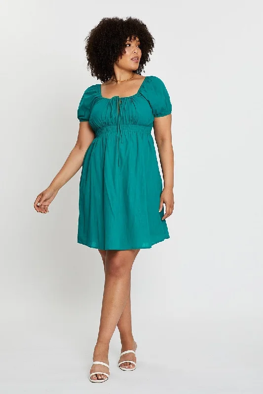 Green Short Capped Sleeve Mini Dress