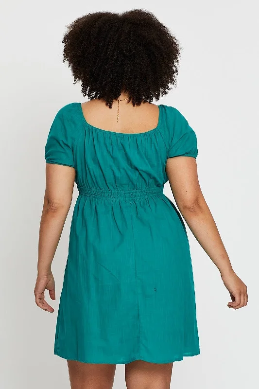 Green Short Capped Sleeve Mini Dress