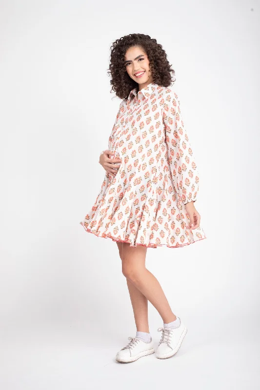 Ivory Floral Pop Maternity & Nursing Shirt Dress (100% Cotton)