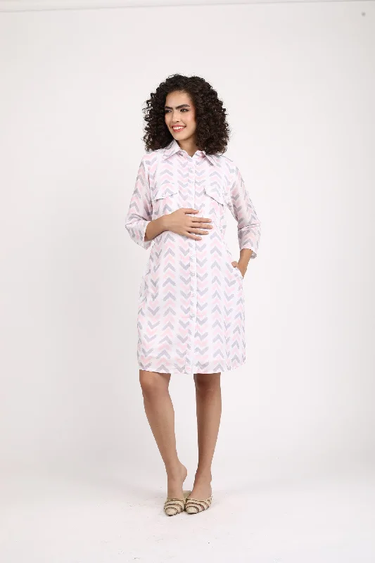 Milky Abstract Versatile Maternity & Nursing Shirt Dress