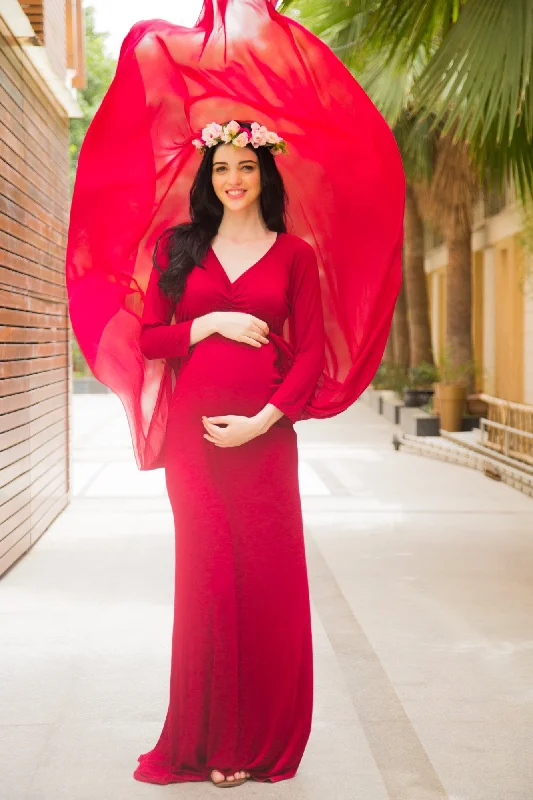 Mini Me (Mother-Daughter) Red Trail Maternity Photoshoot Gown