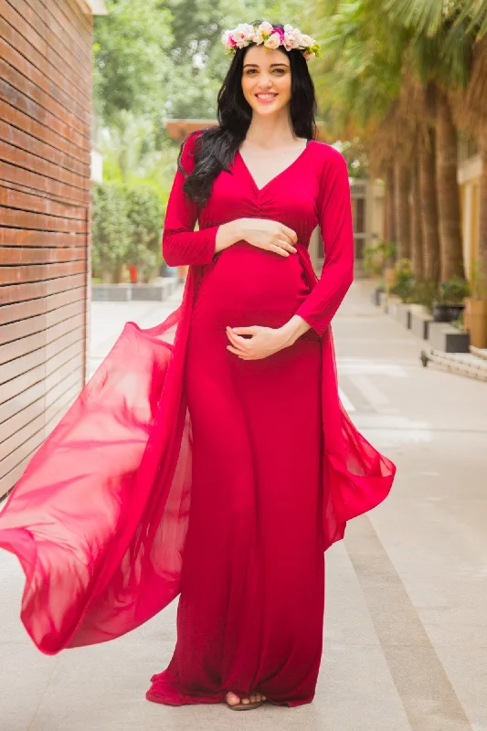 Mini Me (Mother-Daughter) Red Trail Maternity Photoshoot Gown