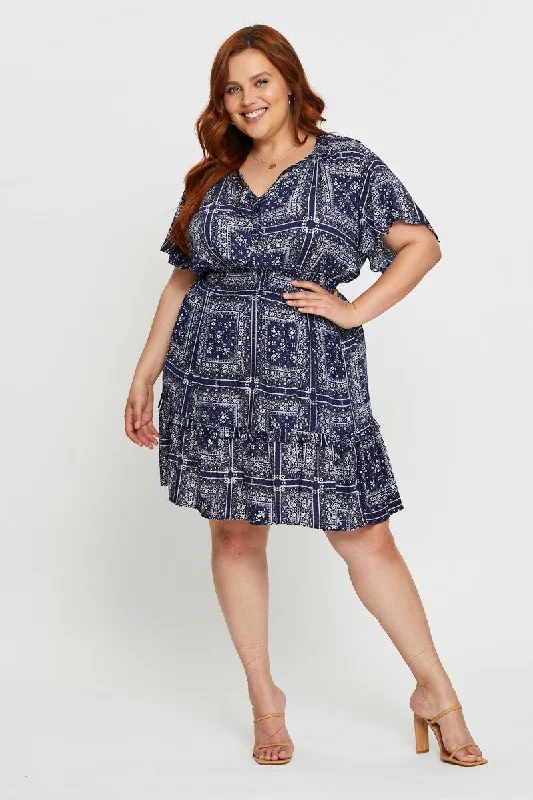 Paisley Pr Skater Dress V-neck Short Sleeve