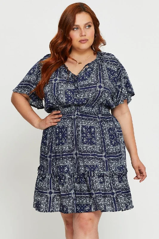 Paisley Pr Skater Dress V-neck Short Sleeve