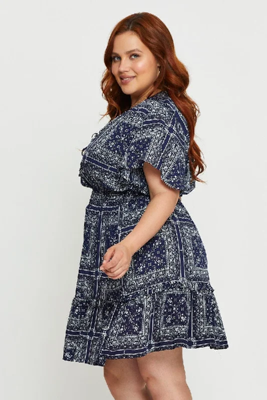 Paisley Pr Skater Dress V-neck Short Sleeve