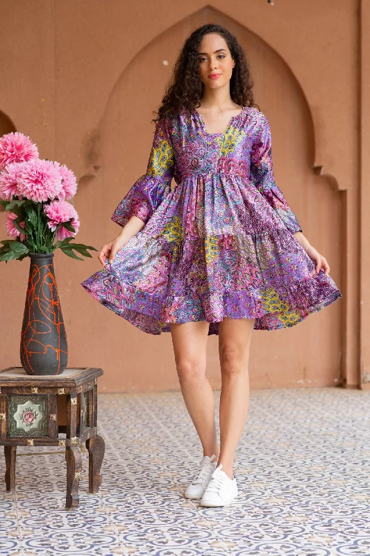 Peppy Floral Plum Satin Maternity Knee Dress