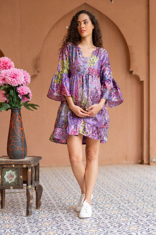 Peppy Floral Plum Satin Maternity Knee Dress