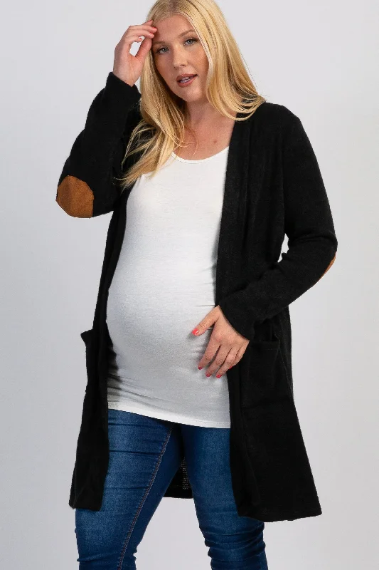 PinkBlush Black Knit Elbow Patch Maternity Plus Cardigan