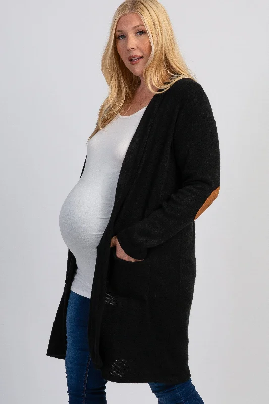 PinkBlush Black Knit Elbow Patch Maternity Plus Cardigan