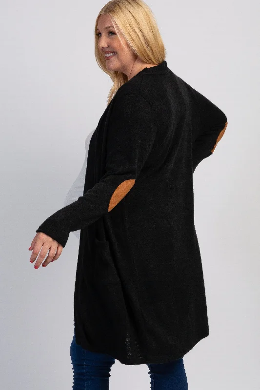 PinkBlush Black Knit Elbow Patch Maternity Plus Cardigan