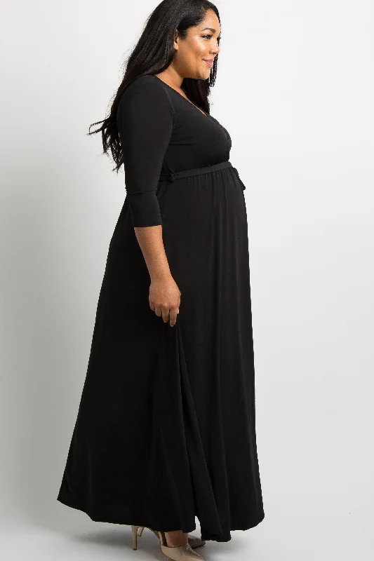 PinkBlush Black Sash Tie Wrap Plus Maternity Maxi Dress