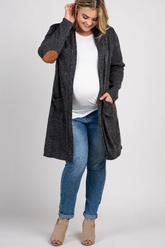 PinkBlush Charcoal Knit Elbow Patch Maternity Plus Cardigan