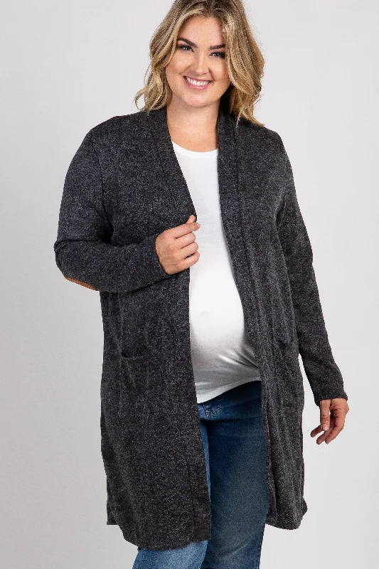 PinkBlush Charcoal Knit Elbow Patch Maternity Plus Cardigan