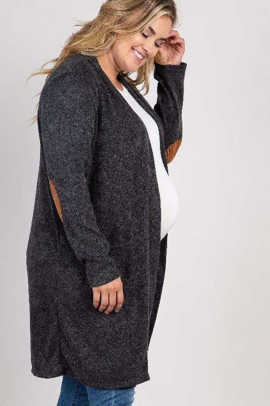 PinkBlush Charcoal Knit Elbow Patch Maternity Plus Cardigan