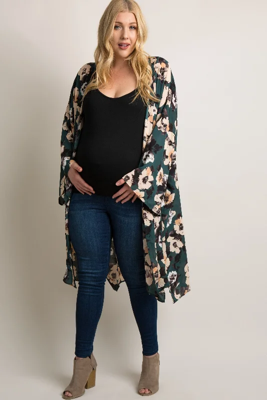 PinkBlush Green Floral Chiffon Long Maternity Plus Cover Up