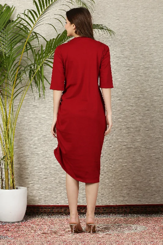 Sizzling Maroon Ruched Maternity Dress