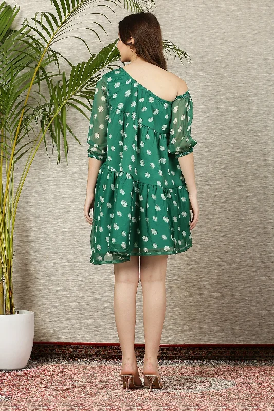 Splendid Emerald Polka Maternity & Nursing One Shoulder Knee Dress