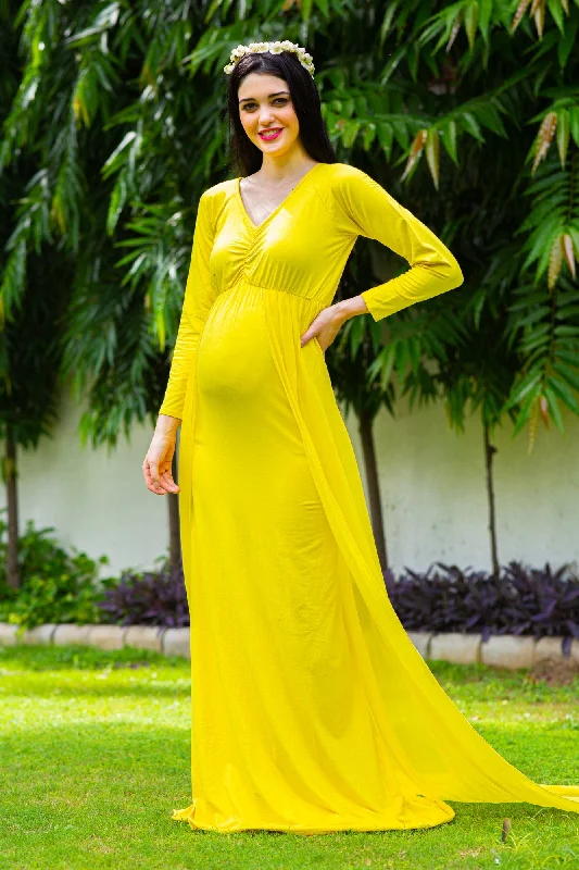 Sunny Yellow Trail Maternity Photoshoot Gown