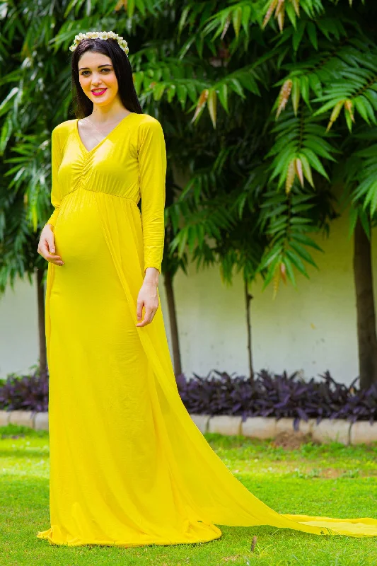 Sunny Yellow Trail Maternity Photoshoot Gown