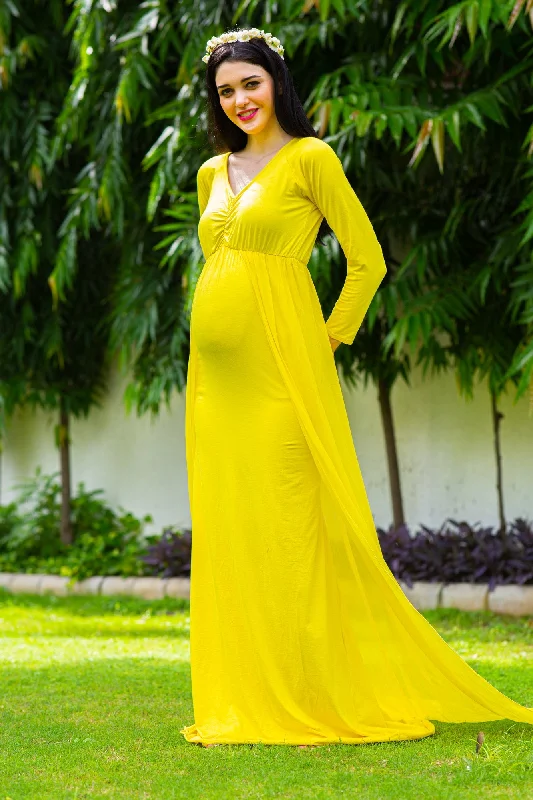 Sunny Yellow Trail Maternity Photoshoot Gown