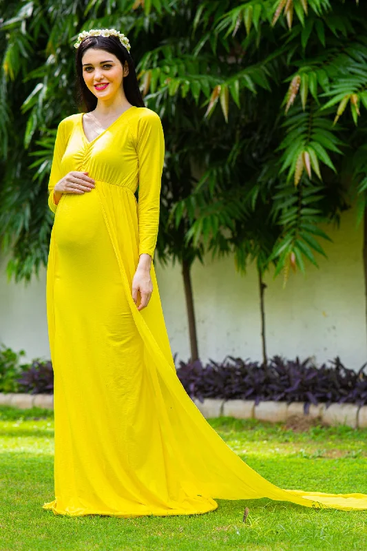 Sunny Yellow Trail Maternity Photoshoot Gown