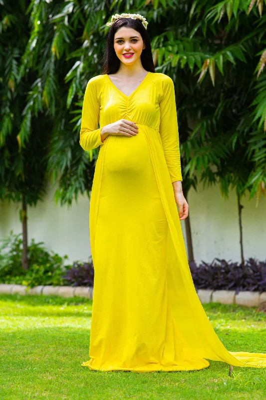 Sunny Yellow Trail Maternity Photoshoot Gown