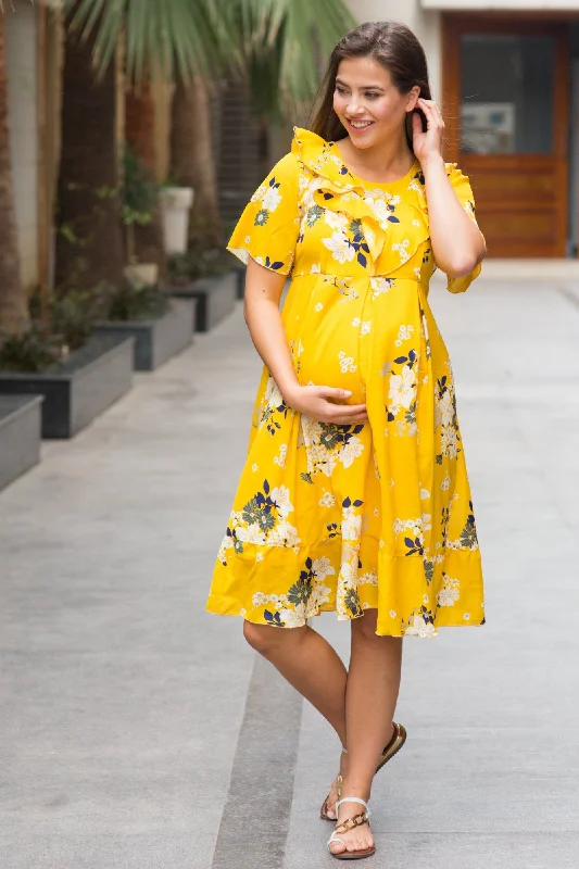 Sunrise Yellow Frill Maternity & Nursing Dress