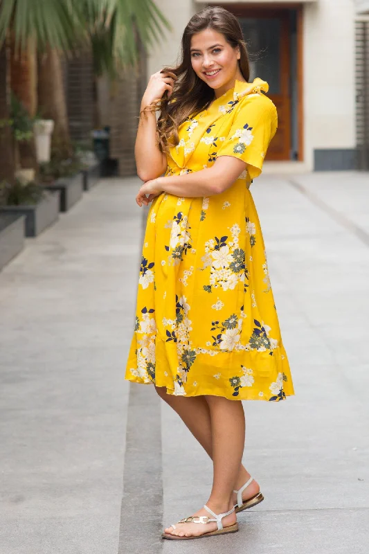 Sunrise Yellow Frill Maternity & Nursing Dress