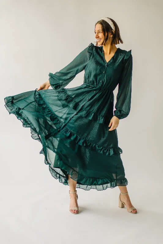 The Amanzoe Tiered Midi Dress in Hunter Green