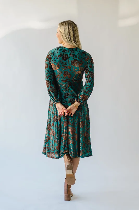 The Delta Velvet Floral Midi Dress in Green Multi