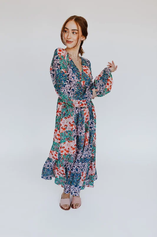 The Laken Patterned Maxi Dress in Pink + Blue Floral