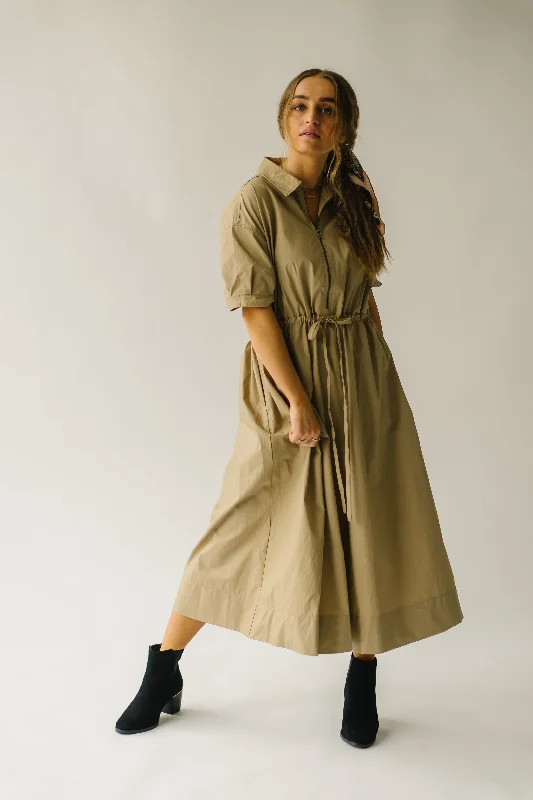 The Minden Cinch Detail Midi Dress in Khaki